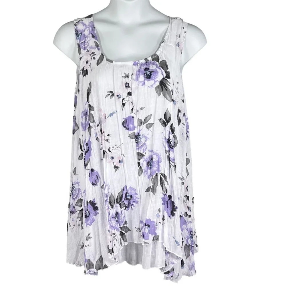 Papa Vancouver Womens S Purple Floral Sleeveless Shift Easter Dress Linen Blend - Picture 6 of 15